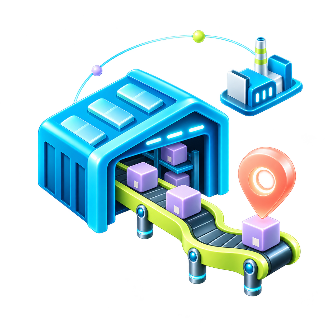 Connected industrial operations move cargo from production to delivery.