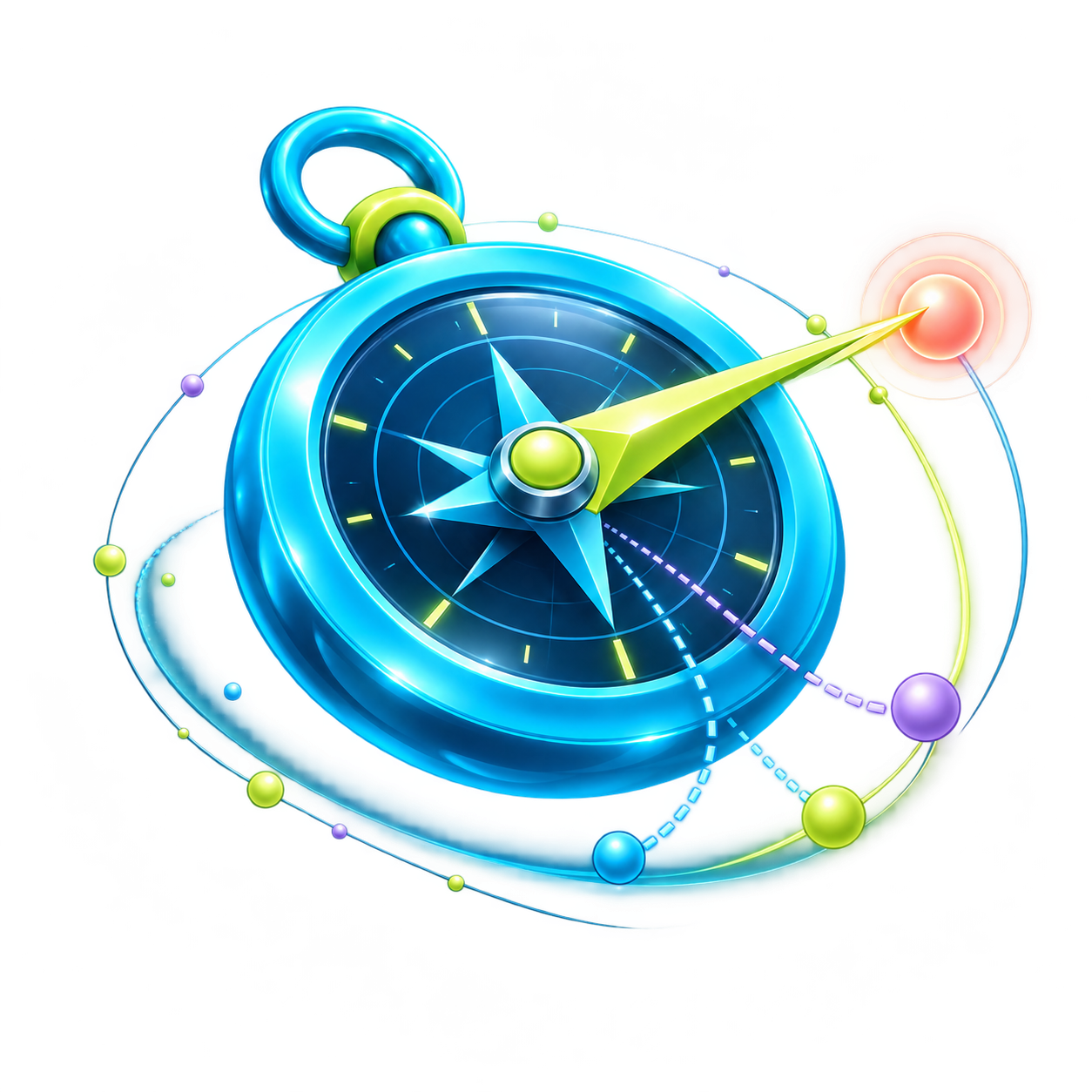 A compass selects a clear direction through a constellation of opportunities.
